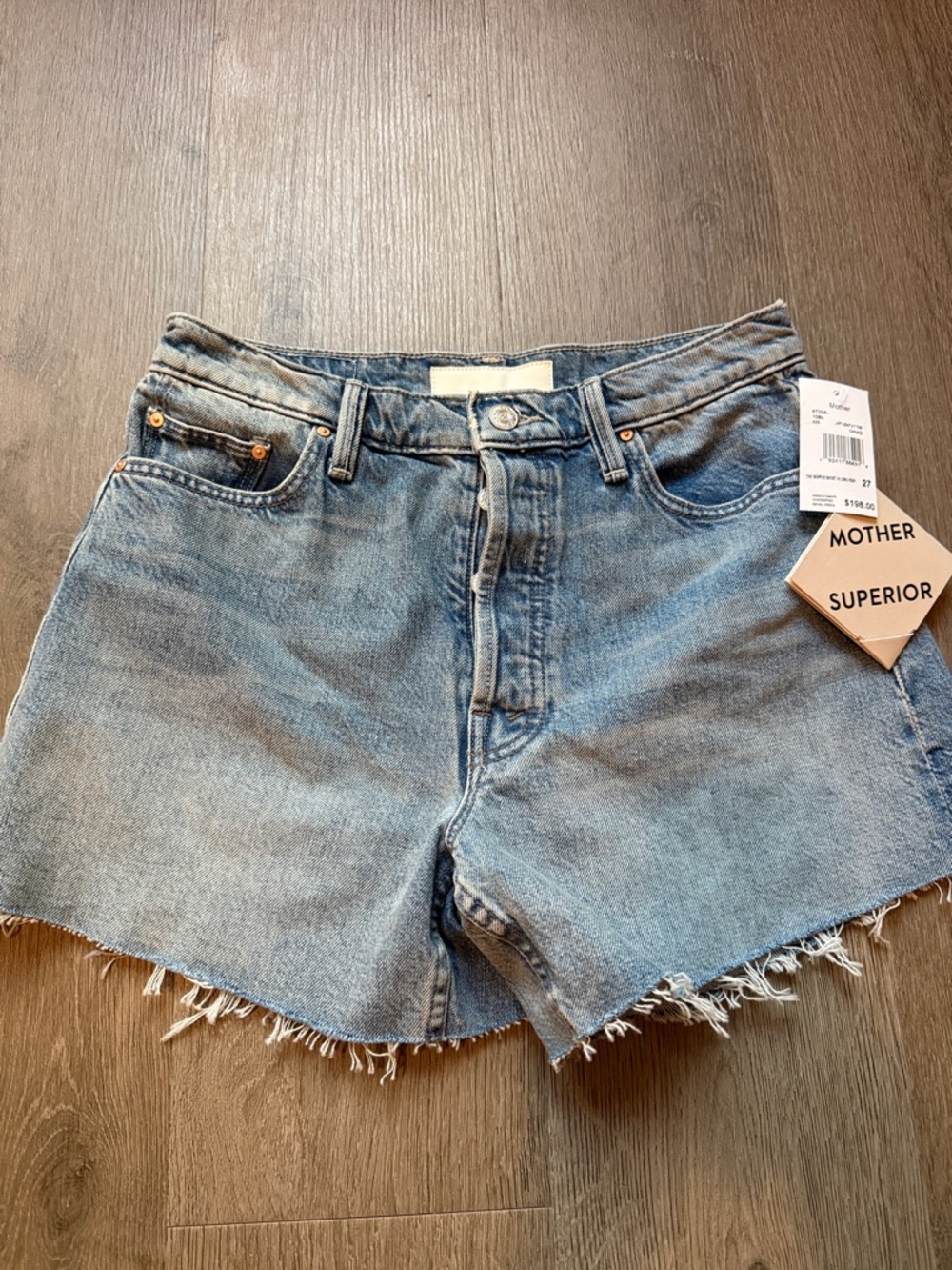 MOTHER Light Blue Frayed Hem Denim Shorts